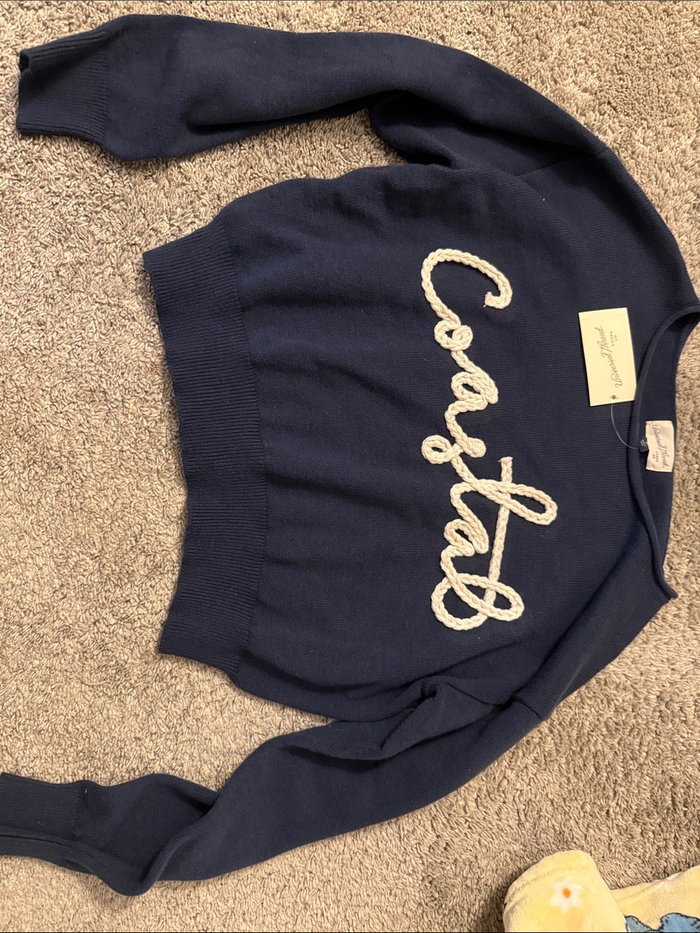 Universal Thread Navy Sweater with Cream Rope 'Coastal' Script